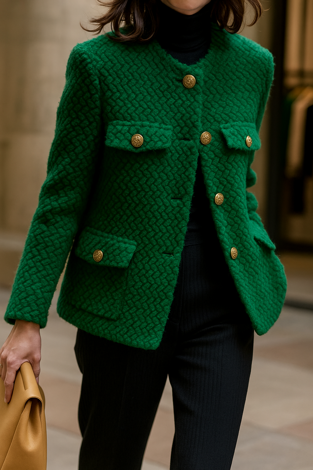 Midtown Velvet Jacket with Gold Buttons – Short Tailored Coat for Cool Weather