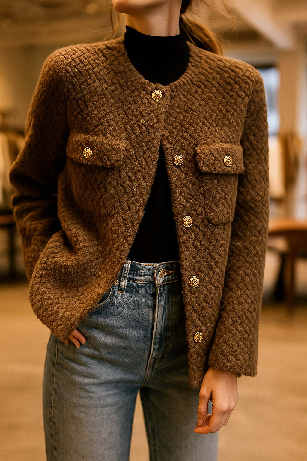 Midtown Velvet Jacket with Gold Buttons – Short Tailored Coat for Cool Weather