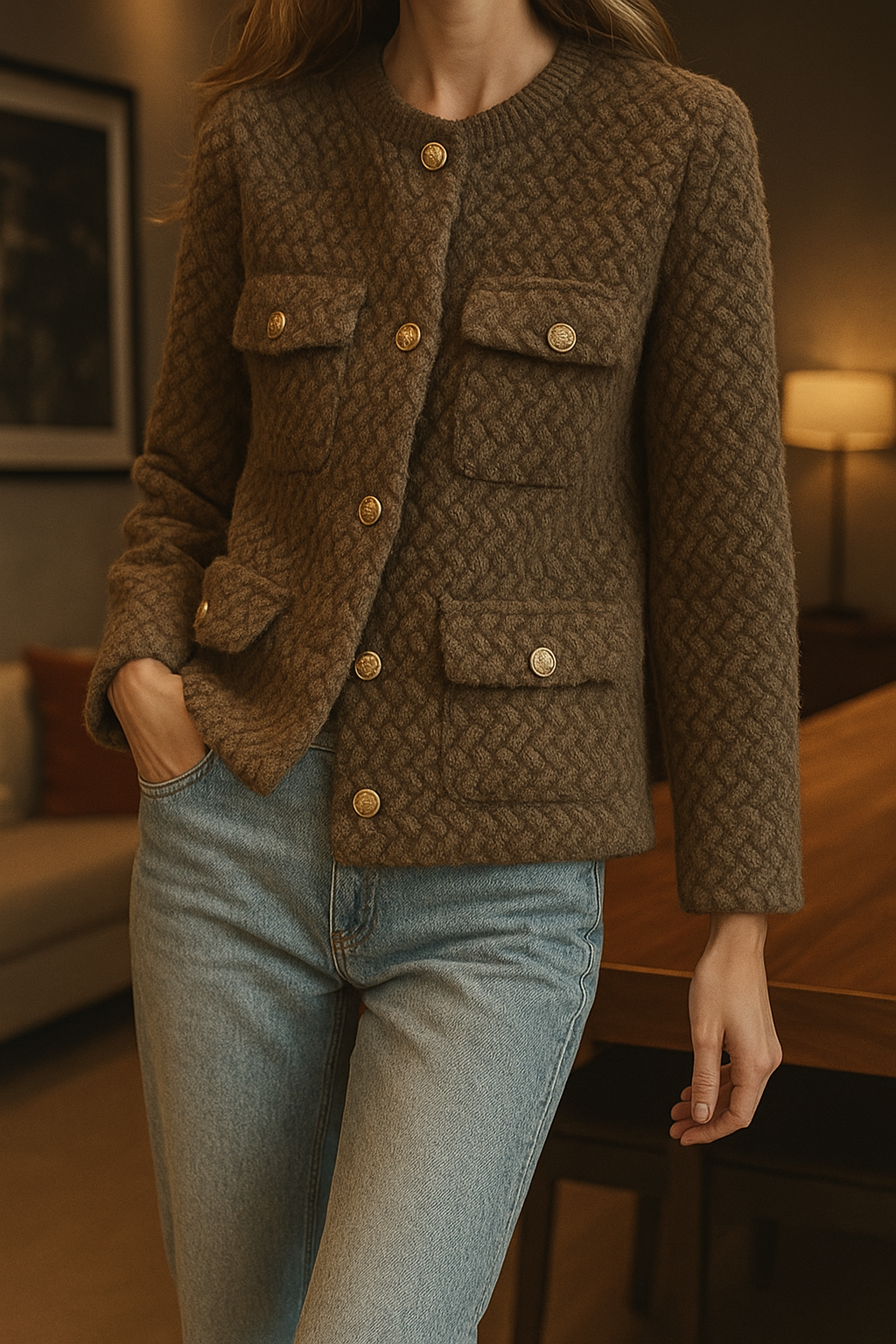 Midtown Velvet Jacket with Gold Buttons – Short Tailored Coat for Cool Weather