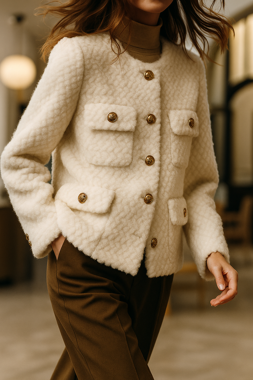 Midtown Velvet Jacket with Gold Buttons – Short Tailored Coat for Cool Weather