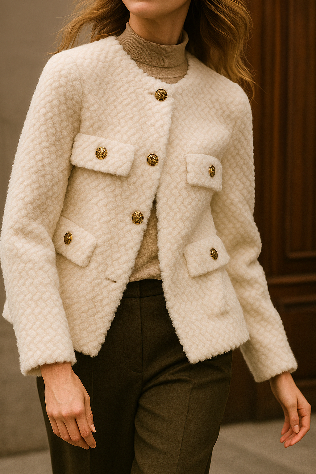 Midtown Velvet Jacket with Gold Buttons – Short Tailored Coat for Cool Weather