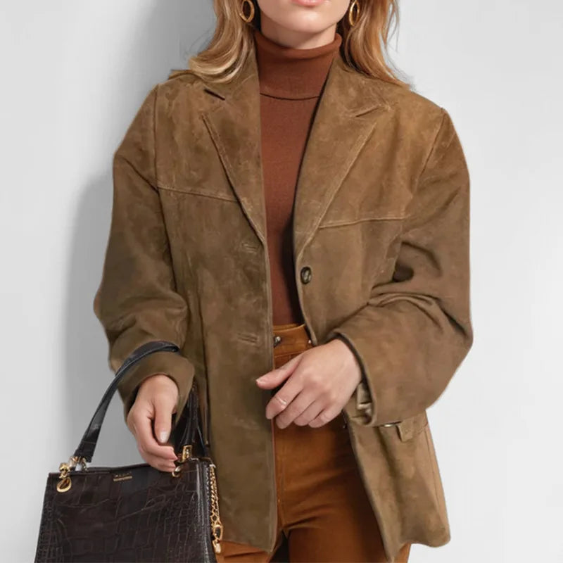 Classic Suede Blazer for Effortless Style – Vintage-Inspired Loose Fit Coat